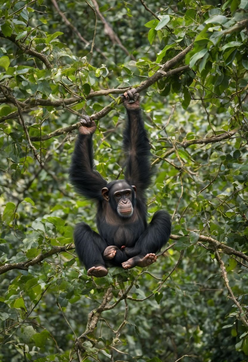 The Chimpanzee With A Robust Torso In The Dense Canopy