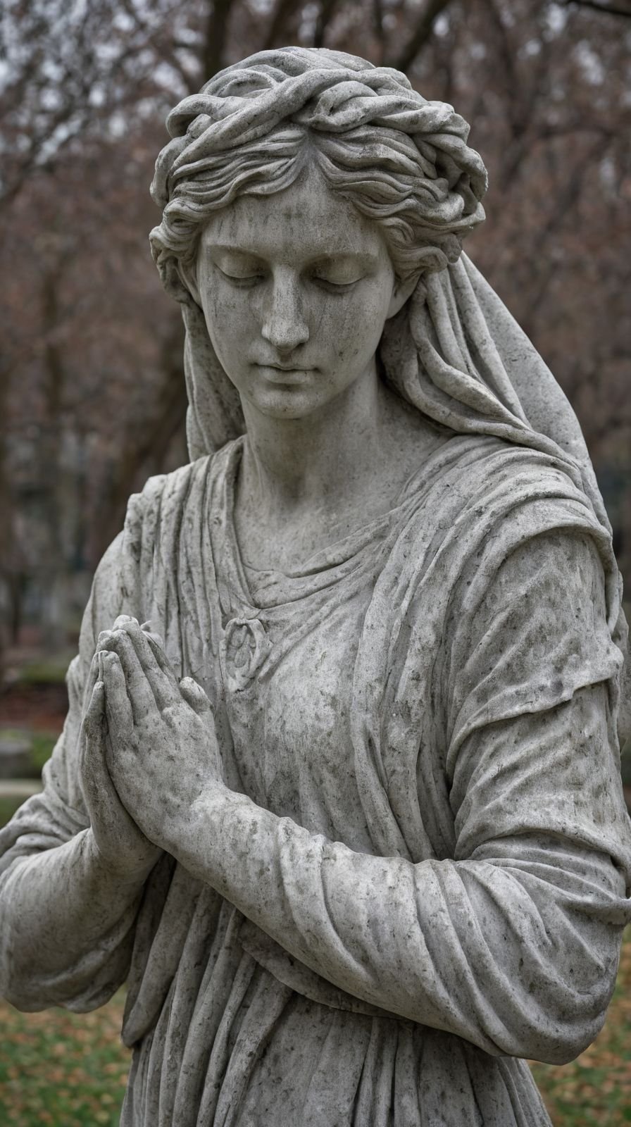 Weathered Marble Sculpture - Urban Park Setting - Overcast Day - Renaissance Era