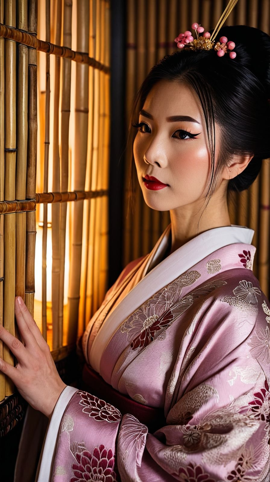 Velvet Eyelash Geisha In Bamboo Screen Lantern District Edo Period