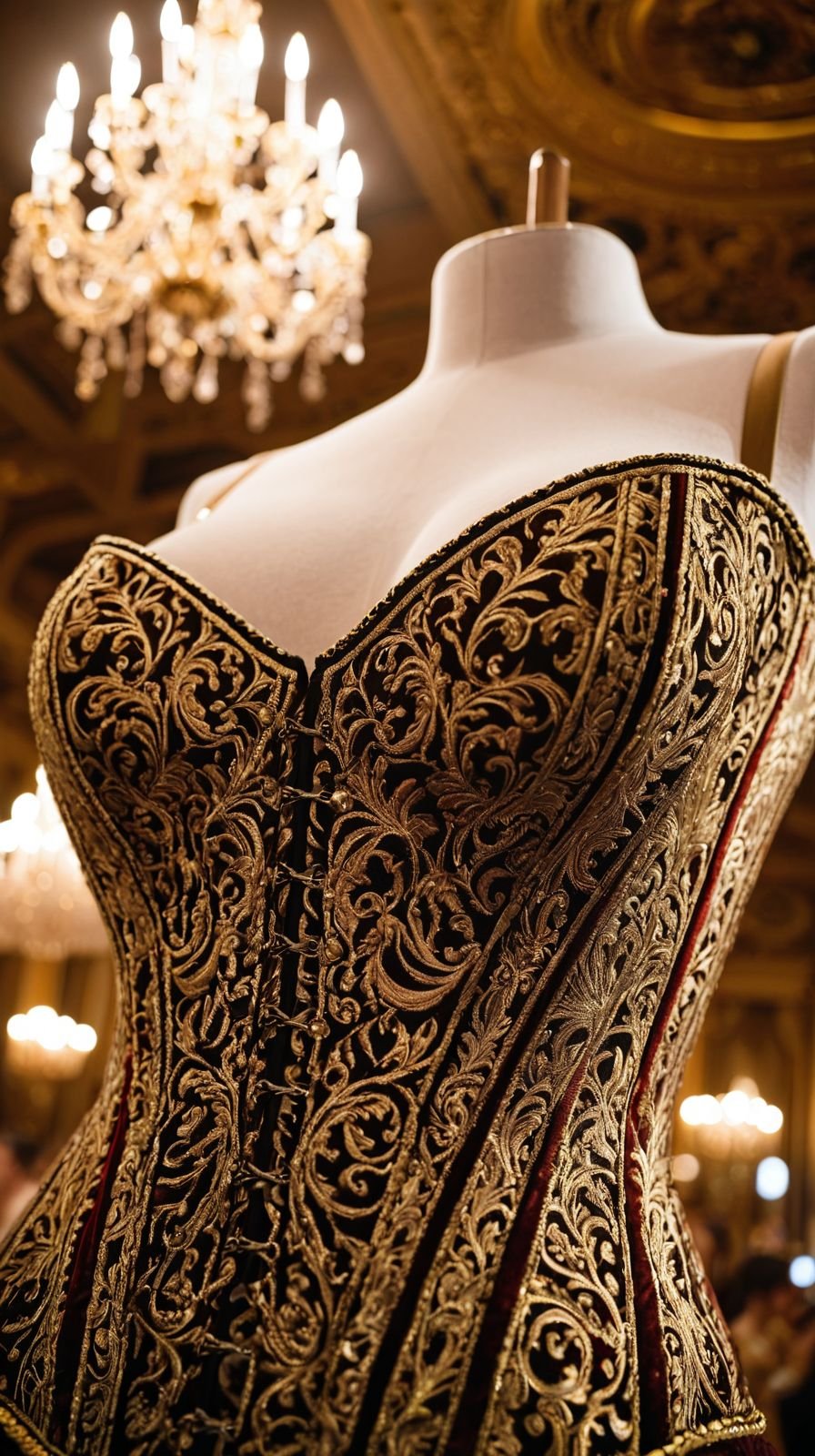 Velvet Lined Corset Under Gilded Chandeliers 19th Century Era