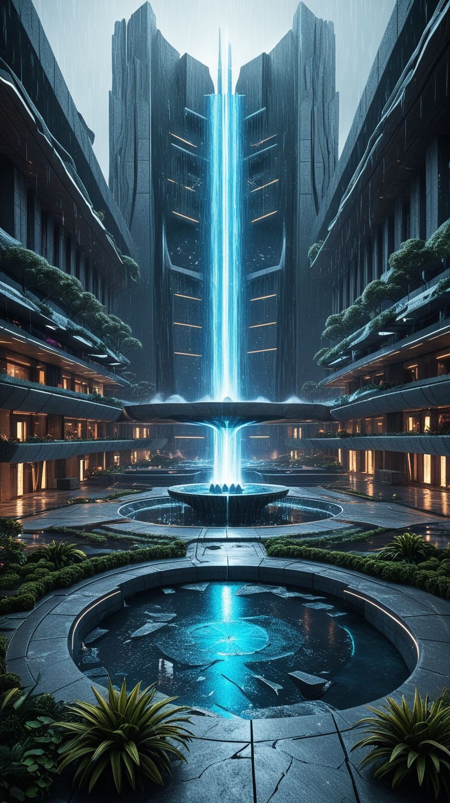 Futuristic Brutalist City Plaza