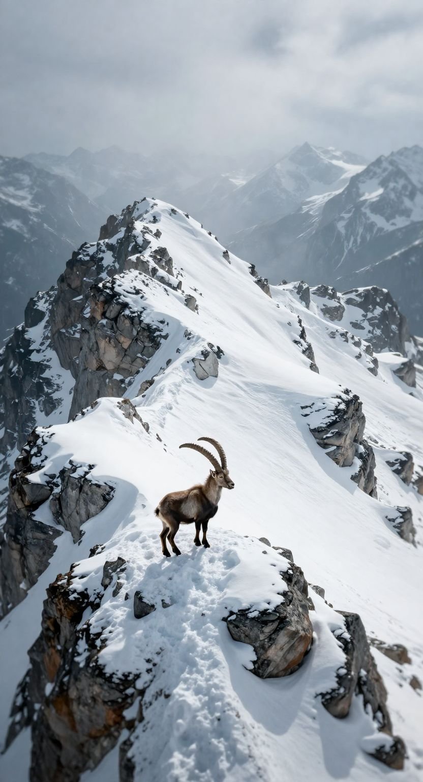 The Alpine Ibex Of The Snowbound Ridge