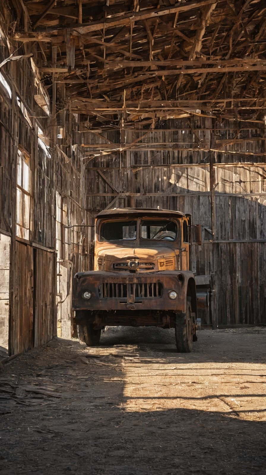Rustic Vintage Truck Barn At Dusk In The Early 20th Century