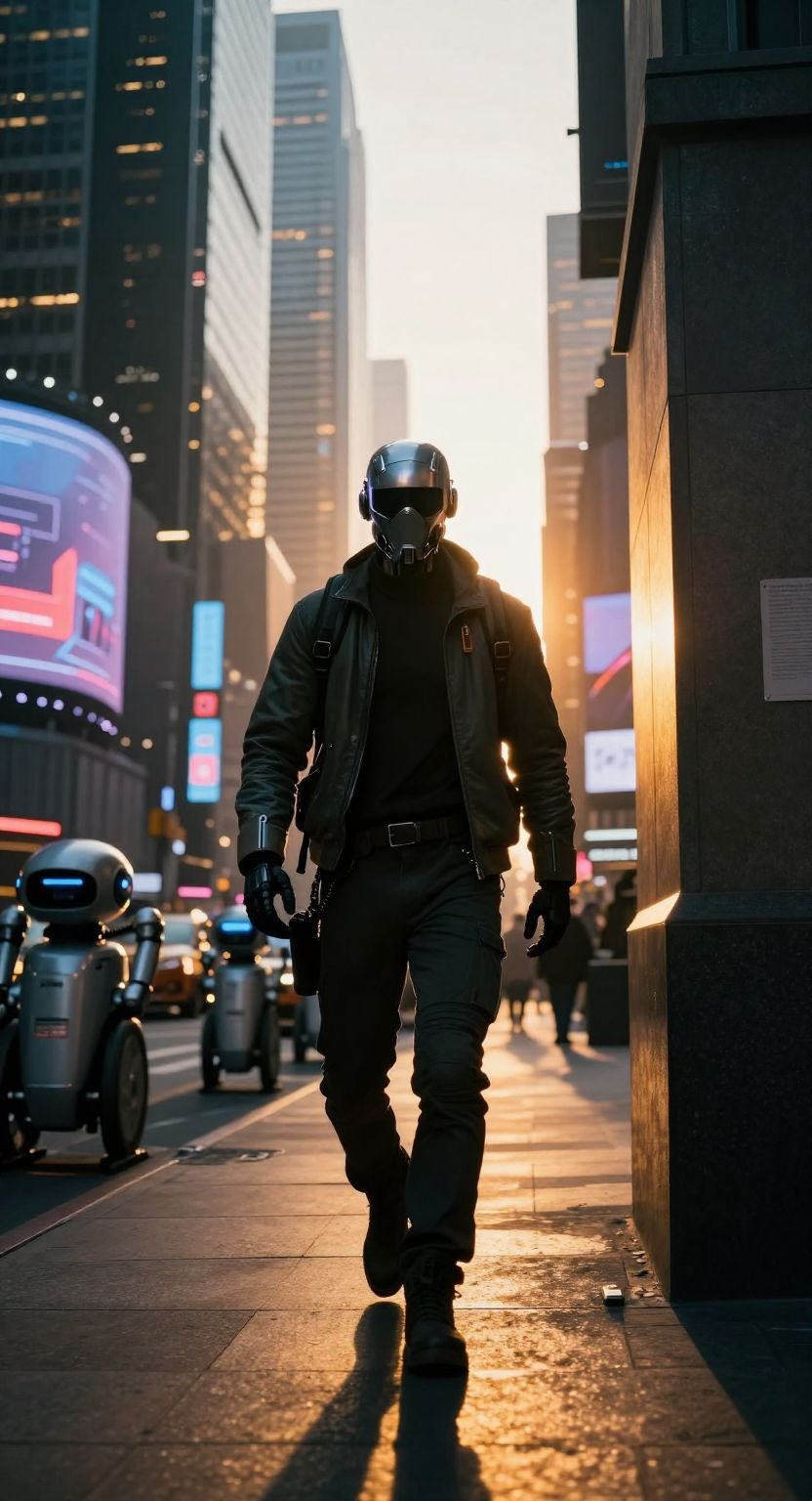 Urban Wanderer In Futuristic Light