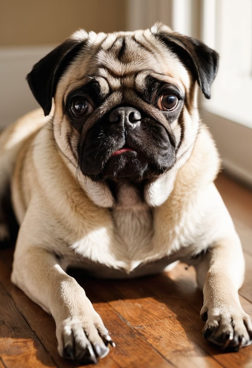 The Pug With Squashed Muzzle In Sunlit Window Space