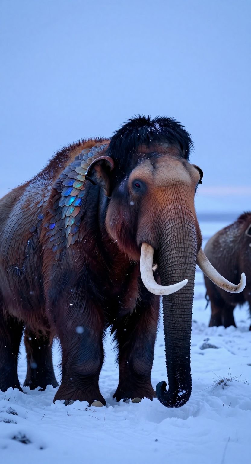 Iridescent-Scaling Mammoth-Megatherium-Tundra-Winter-Silurian
