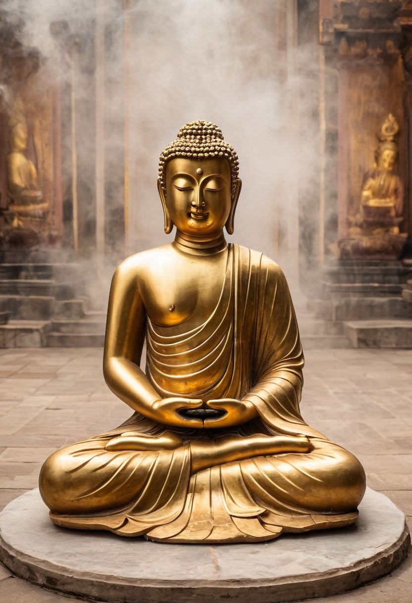 The Seated Buddha Of The Temple Courtyard