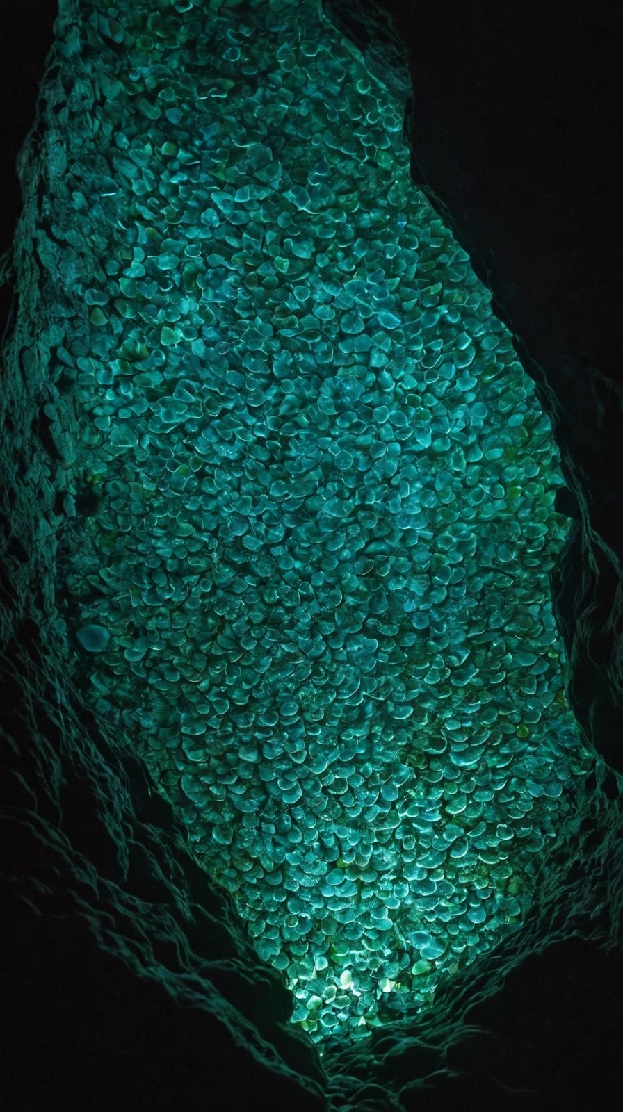 Bioluminescent Serpentine Being - Fossilized Cave Depths - Misty Early Jurassic
