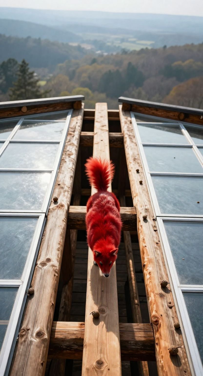 The Red Squirrel On The Beam Between Log Structures