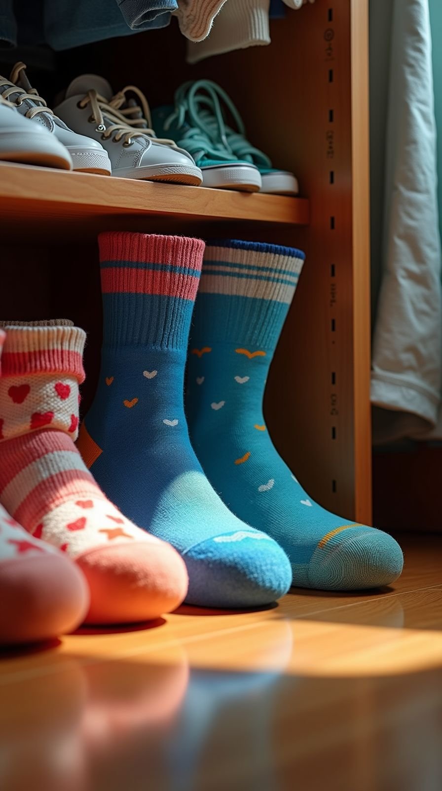 Socks neatly organized in a closet