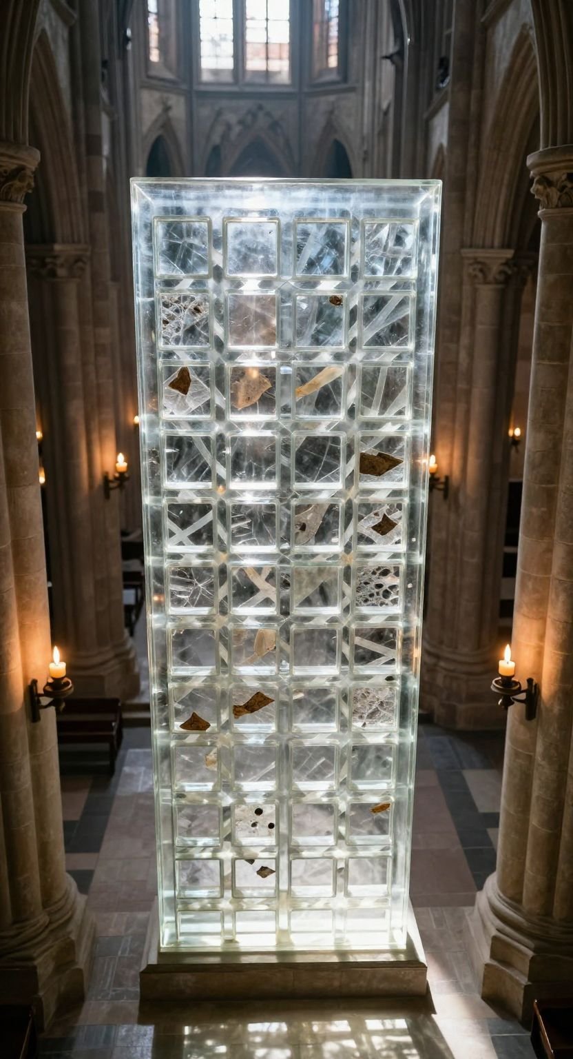 The Sapphire Panel Lattice In The Sunlit Cathedral Nave