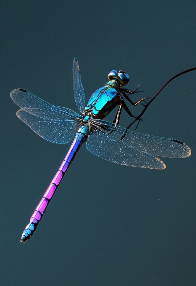 The Iridescent Dragonfly In The Neon Reflections