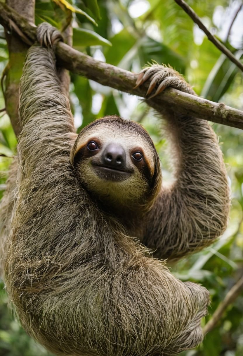 The Sloth With Thick Fur Coat In Tropical Canopy