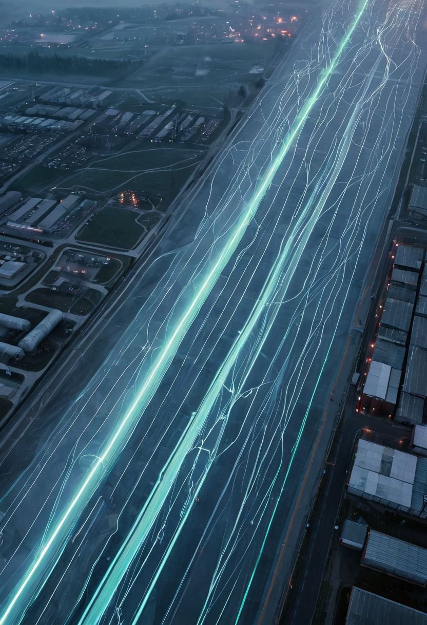 The Mistshrouded Industrial Corridor Translucent Holographic Panel Exploration