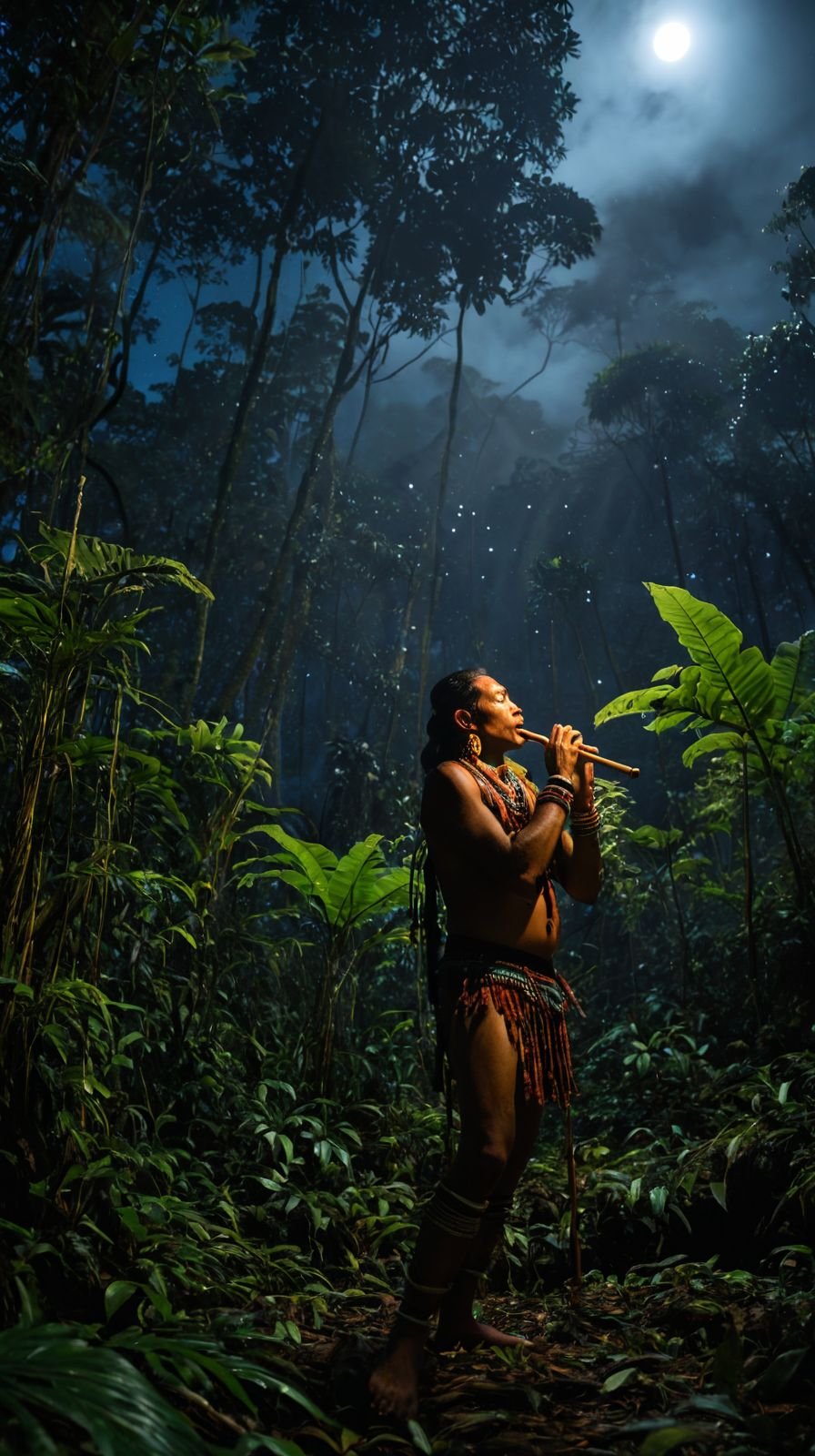 Velvet Sheen Tribal Flutist Amazonian Jungle Midnight Ceremony