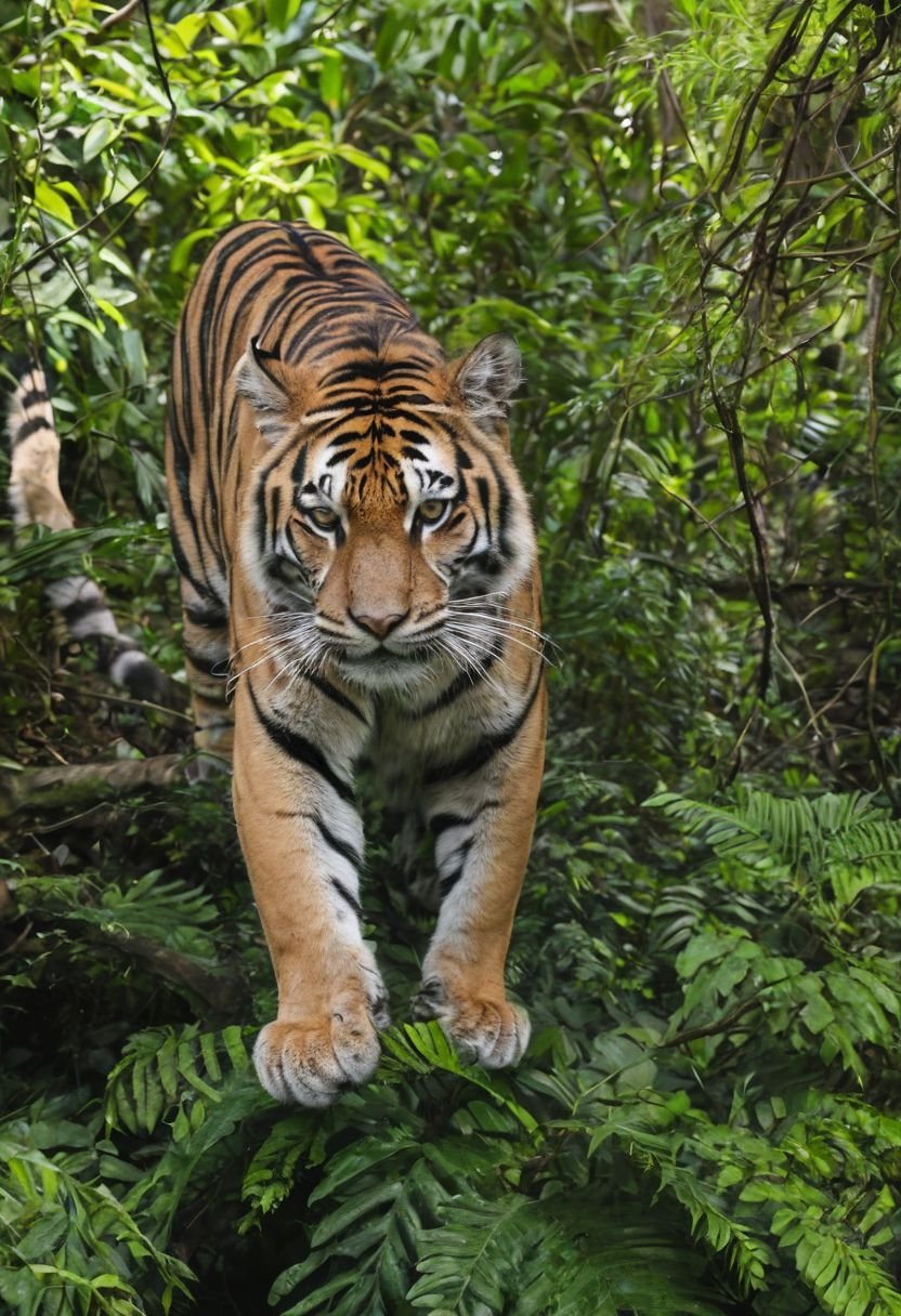 The Striped Big Cat In The Dense Jungle