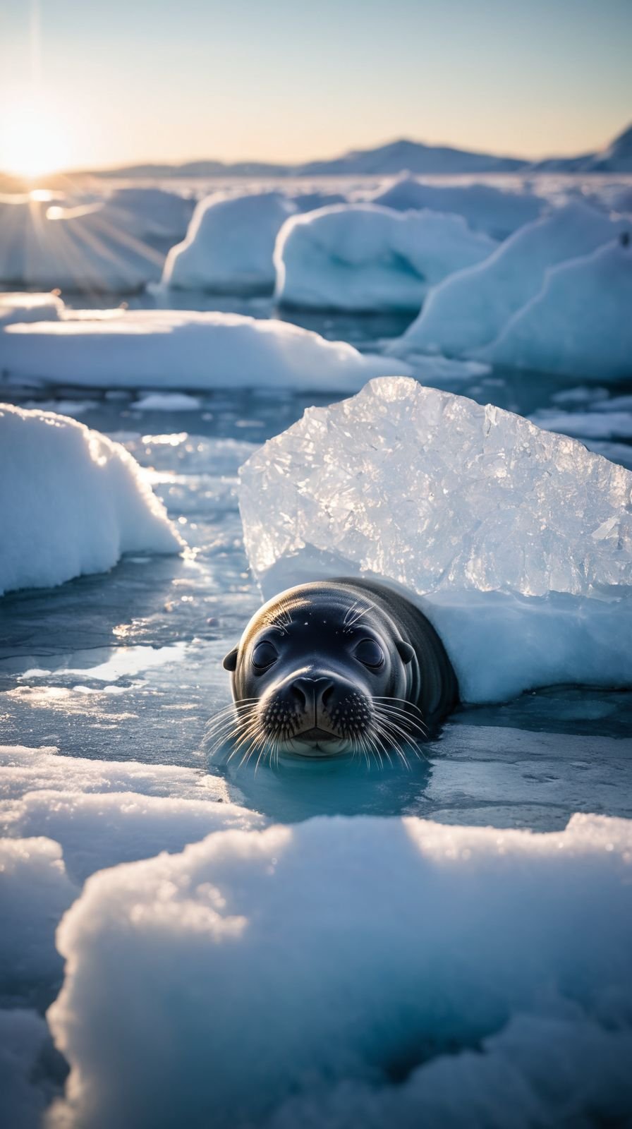Glistening Ribbon Seal Ice Cracked Frosty Antarctic