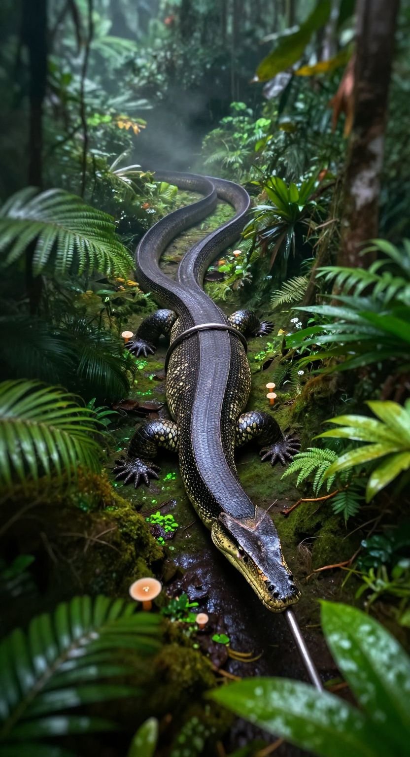 The Burmese Python Constrictor In The Rainforest Depths