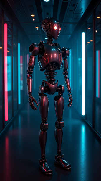 Robot Sculpture in Neon